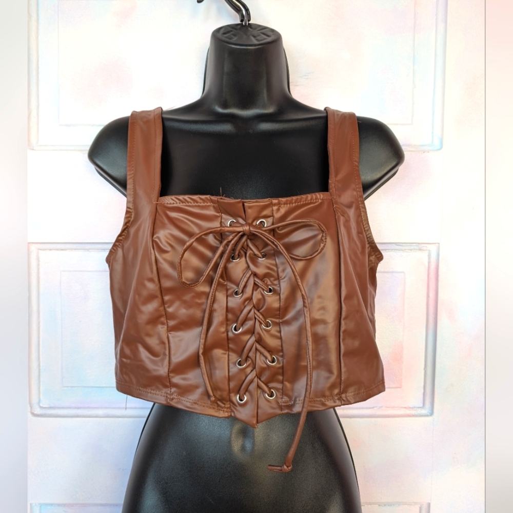 Julia by Love J brown corset crop tank top size Medium